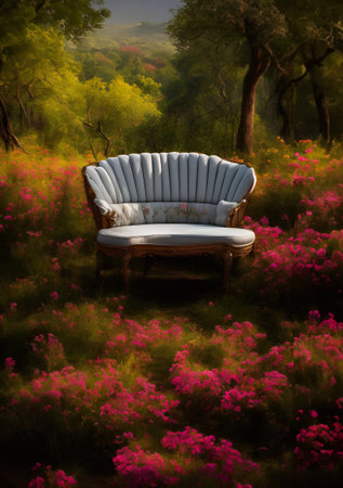 luxury sofa in the tropical forest Daylight Cinematic generative ai illustrationの素材