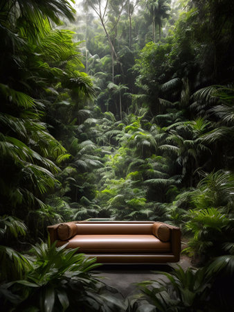 luxury sofa in the tropical forest Daylight Cinematic generative ai illustrationの素材
