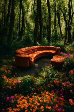 luxury sofa in the tropical forest Daylight Cinematic generative ai illustrationの素材