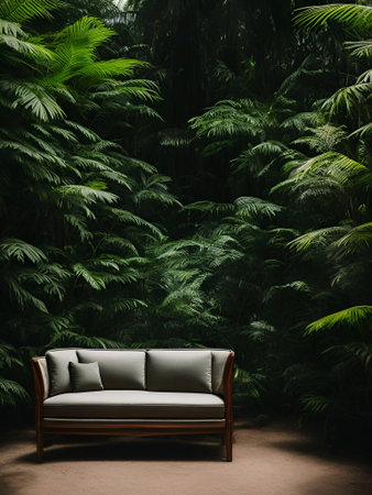 luxury sofa in the tropical forest Daylight Cinematic generative ai illustrationの素材