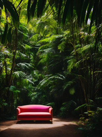 luxury sofa in the tropical forest Daylight Cinematic generative ai illustrationの素材