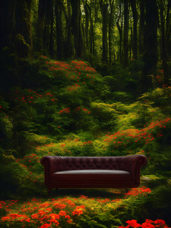 luxury sofa in the tropical forest Daylight Cinematic generative ai illustrationの素材