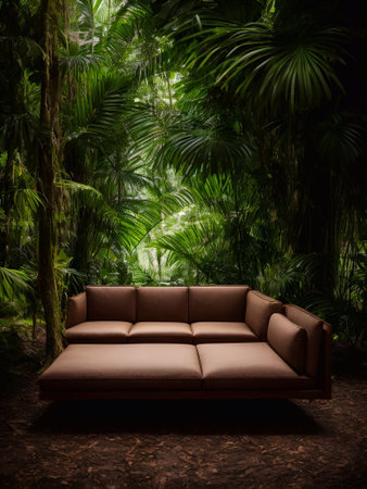 luxury sofa in the tropical forest Daylight Cinematic generative ai illustrationの素材