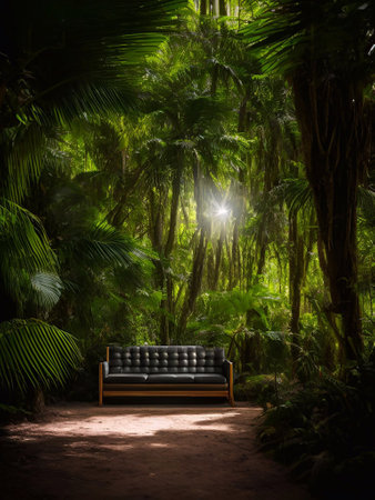 luxury sofa in the tropical forest Daylight Cinematic generative ai illustrationの素材