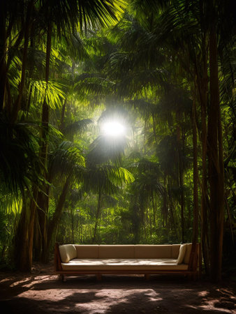 luxury sofa in the tropical forest Daylight Cinematic generative ai illustrationの素材
