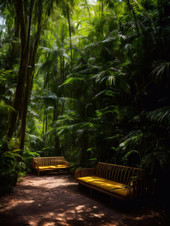 luxury sofa in the tropical forest Daylight Cinematic generative ai illustrationの素材