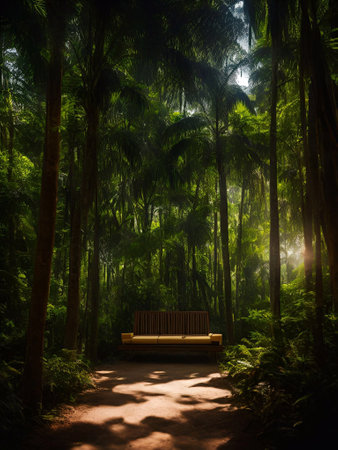 luxury sofa in the tropical forest Daylight Cinematic generative ai illustrationの素材