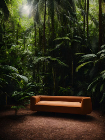 luxury sofa in the tropical forest Daylight Cinematic generative ai illustrationの素材