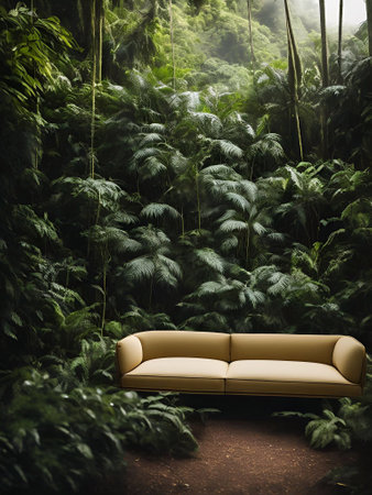 luxury sofa in the tropical forest Daylight Cinematic generative ai illustrationの素材