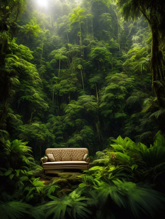luxury sofa in the tropical forest Daylight Cinematic generative ai illustrationの素材