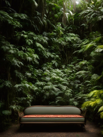 luxury sofa in the tropical forest Daylight Cinematic generative ai illustrationの素材