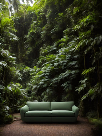 luxury sofa in the tropical forest Daylight Cinematic generative ai illustrationの素材