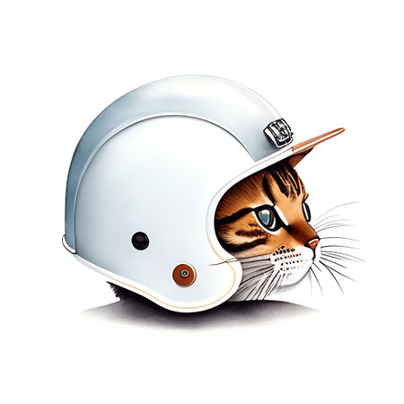 A cute fat cat helmet riding a motorcycle watercolor sketch Grunge style generative ai illustrationの素材