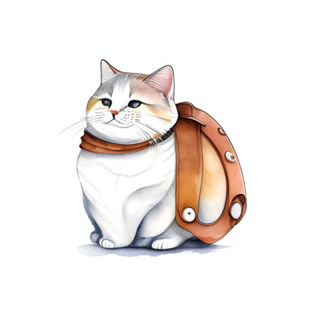A cute fat cat helmet riding a motorcycle watercolor sketch Grunge style generative ai illustrationの素材