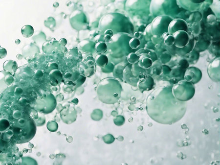 Cosmetics background, pastel Molecules, science background, lab background, herbal leaves, beauty products, bubbles background,Abstract Chemistry generative ai illustrationの素材