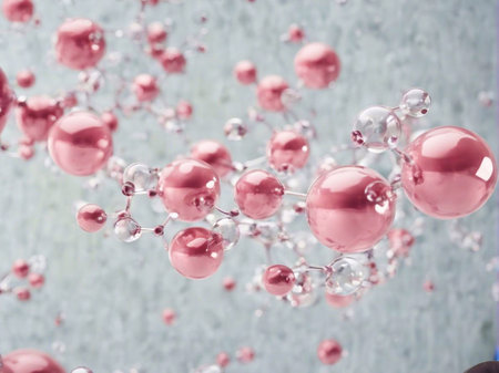 Cosmetics background, pastel Molecules, science background, lab background, herbal leaves, beauty products, bubbles background,Abstract Chemistry generative ai illustrationの素材
