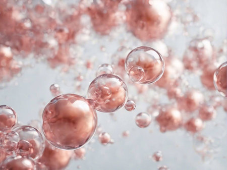 Cosmetics background, pastel Molecules, science background, lab background, herbal leaves, beauty products, bubbles background,Abstract Chemistry generative ai illustrationの素材