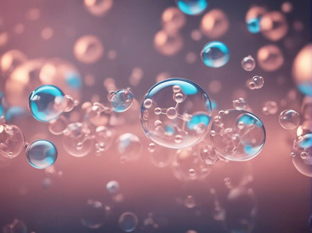 Cosmetics background, pastel Molecules, science background, lab background, herbal leaves, beauty products, bubbles background,Abstract Chemistry generative ai illustrationの素材