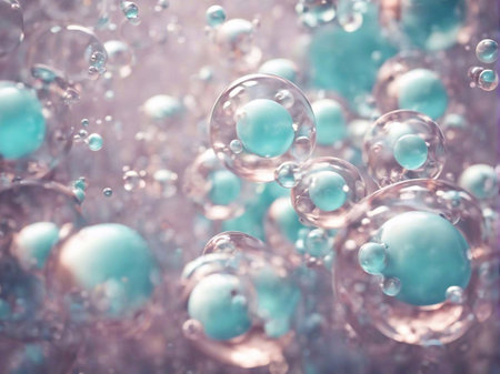Cosmetics background, pastel Molecules, science background, lab background, herbal leaves, beauty products, bubbles background,Abstract Chemistry generative ai illustrationの素材