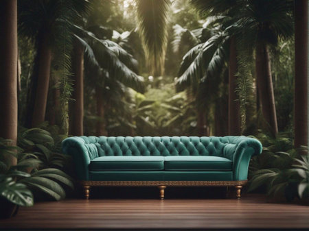 vintage sofa in empty Luxury room daylight generative ai illustrationの素材