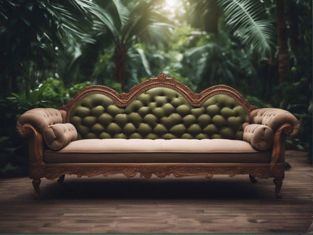 vintage sofa in empty Luxury room daylight generative ai illustrationの素材
