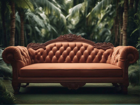 vintage sofa in empty Luxury room daylight generative ai illustrationの素材