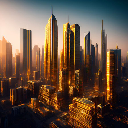 gold city, gold building, future city Cinematic Daylight generative ai illustrationの素材