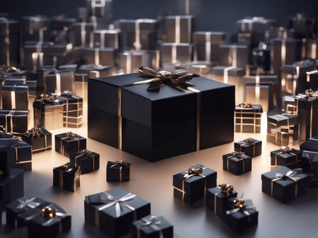 gift boxes in the city Black Friday  Cinematic daylight generative ai illustrationの素材
