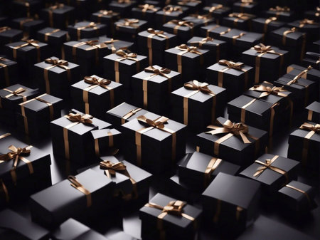 gift boxes in the city Black Friday  Cinematic daylight generative ai illustrationの素材