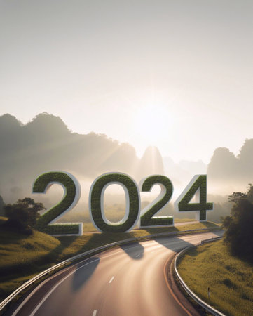 new year 2024, a picture of a highway in the middle of nature, copy space background ,generative aiの素材
