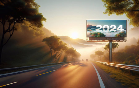 new year 2024, a picture of a highway in the middle of nature, copy space background ,generative aiの素材
