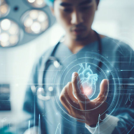Doctor using cardiac hologram in operating room generative ai illustrationの素材