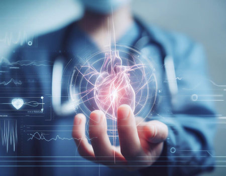 Doctor using cardiac hologram in operating room generative ai illustration artの素材
