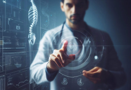 Doctor is using an orthopedic hologram in the operating room.generative ai illustrationの素材