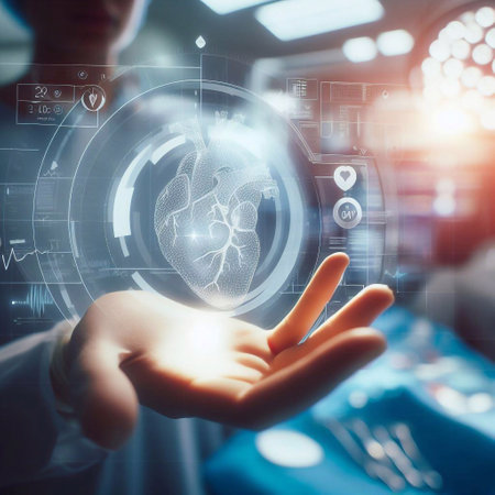 Doctor using cardiac hologram in operating room generative ai illustrationの素材