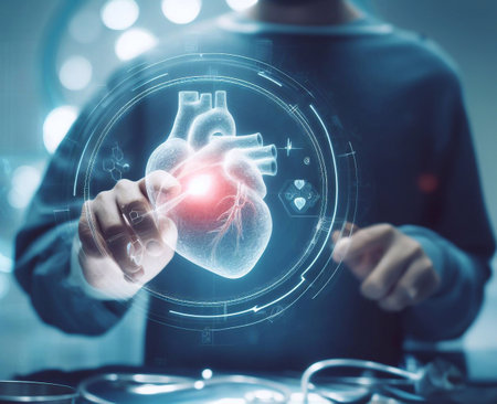 Doctor using cardiac hologram in operating room generative ai illustration artの素材
