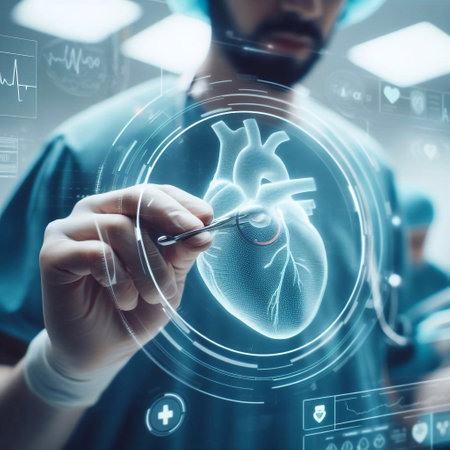 Doctor using cardiac hologram in operating room generative ai illustration artの素材