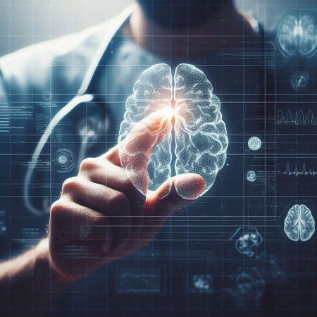 Doctor is using hologram of brain system in operating room generative ai illustrationの素材