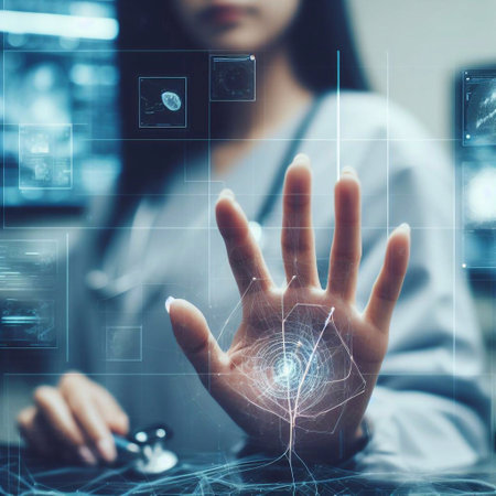 Doctor using cardiac hologram in operating room generative ai illustrationの素材