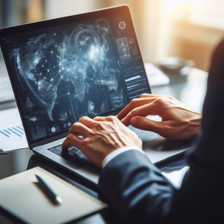 Businessman's hands are using a laptop computer generative ai illustrationの素材