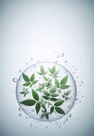 Herbal leaves in bubbles, beauty science herbal medicine white background generative ai illustrationの素材