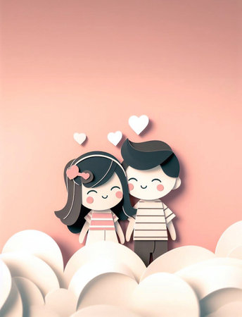 couple made from paper cutting,Valentine's Day   generative ai illustrationの素材