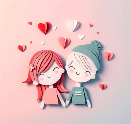 couple made from paper cutting,Valentine's Day   generative ai illustrationの素材