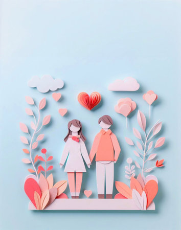 couple made from paper cutting,Valentine's Day   generative ai illustrationの素材