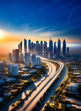 Highway in the big city of the future illustration generative ai artの素材