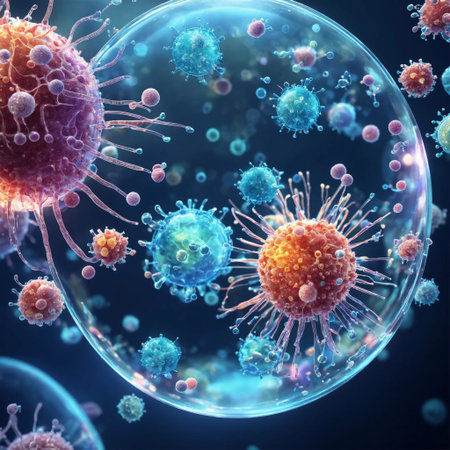 virus bacteria molecule bubbles biotechnology background,generative ai illustrationの素材