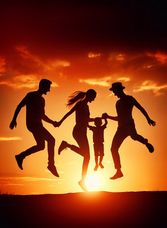 happy family leisure activities, silhouette photos, generative ai illustrationの素材