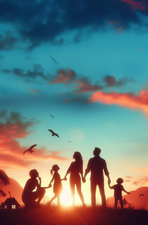 happy family leisure activities, silhouette photos, generative ai illustrationの素材