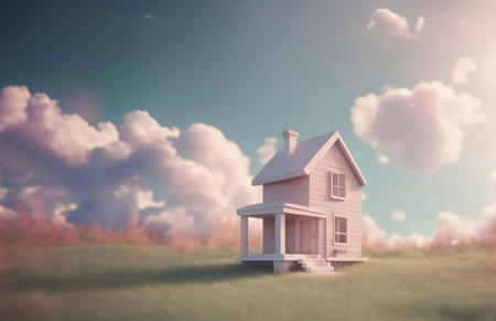 A cute little house in the meadow 3d render style generative ai illustrationの素材