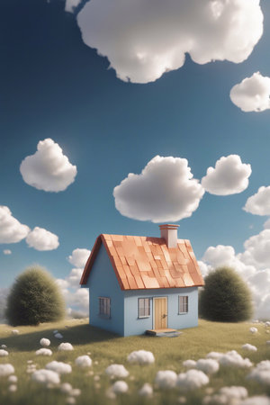 A cute little house in the meadow 3d render style generative ai illustrationの素材